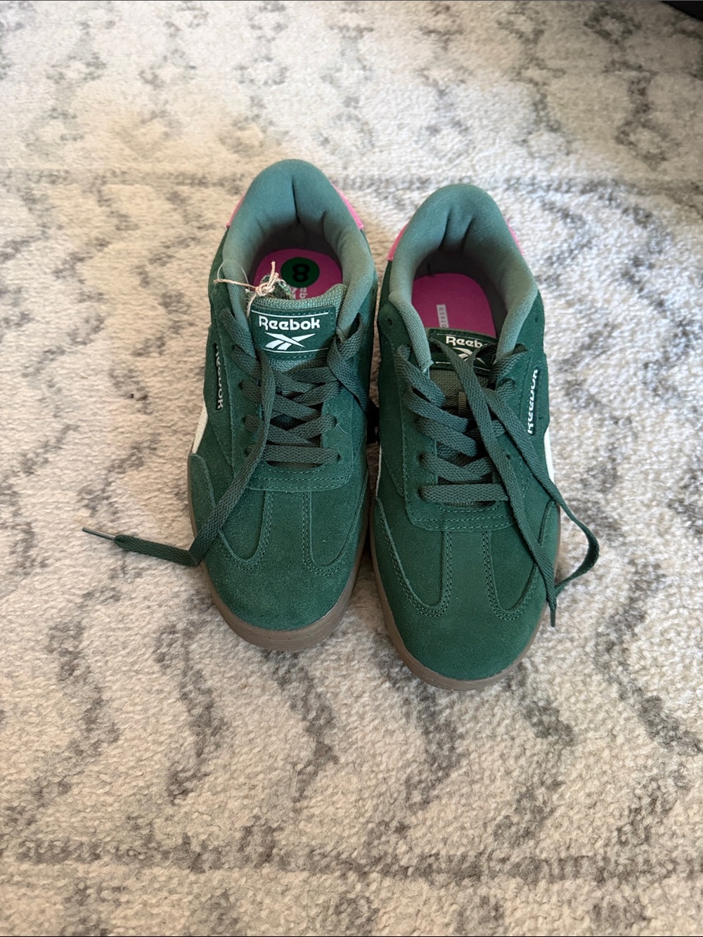 Reebok Green Suede Low-Top Sneakers with Pink Accent